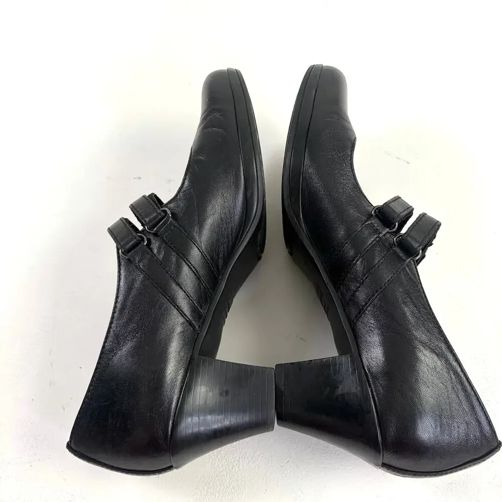 Munro Alicia Black Leather Double Strap Mary Jane Pumps Sz 7 Witchy Academia